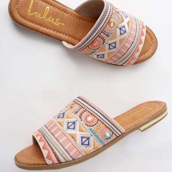 Kamala Beige Embroidered Slide Sandals - Picture 3 of 3